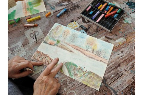 Warsztaty malarstwa dla seniorów - pejzaż rysowany pastelami