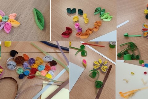 Warsztaty  seniorów - pocztówki metodą quillingu